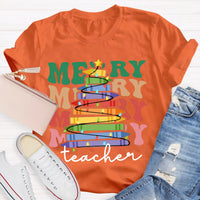 Holiday Classroom Graphic Shirt, Crayon Christmas Tree Teacher T-Shirt, Adorable Festive Xmas Tee, Present for Teachers
