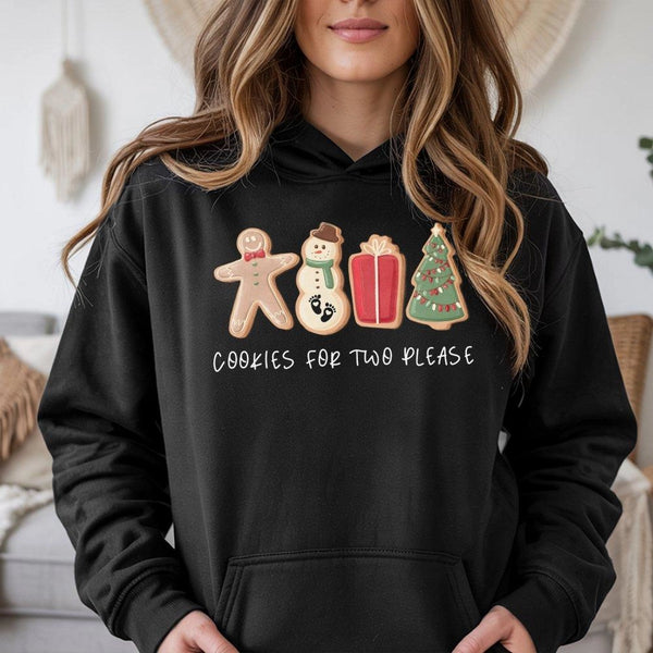 Gingerbread Snowman Pregnancy Hoodie, Cookies for Two Please Hoodie, Christmas Pregnancy Announcement Hoodie, Adorable Holida