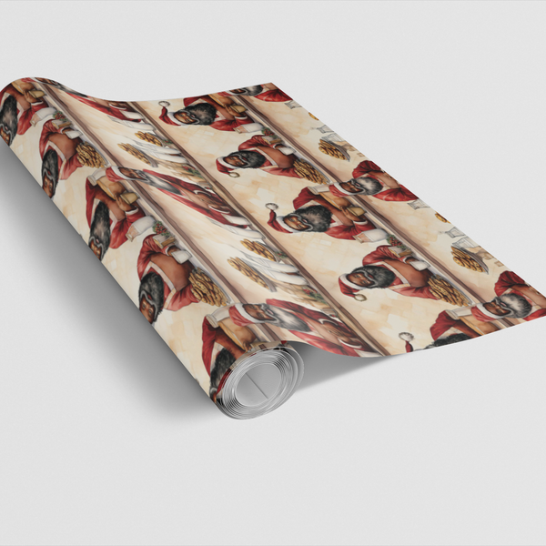 Santa Cookie Break Christmas Wrapping Paper, Black Santa Wrapping Paper, Whimsical Holiday Gift Wrap, Adorable Christmas Pres