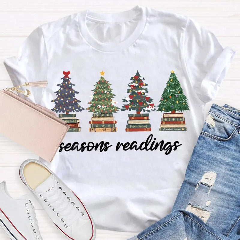 Festive Reading Season Graphic Tee, Christmas Trees and Books T-Shirt, Book Lover Christmas Shirt, Bookish Holiday Shirt, Reader Xmas Present