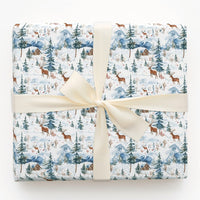 Snowy Cabin Holiday Gift Wrap, Watercolor Deer Winter Wrapping Paper, Rustic Forest Wrapping Paper, Mountain Christmas Tree Wrapping Paper