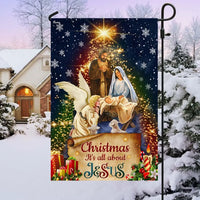 Its All About Jesus Holy Family Yard Flag, Christmas Nativity Garden Flag, Double-Sided Christian Holiday Lawn Flag, Faith Porch Decor