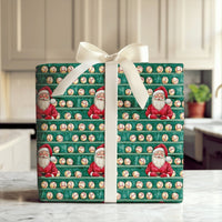 Green Sports Shelf Gift Wrap, Santa Baseball Christmas Wrapping Paper, Holiday Baseball Wrapping Paper, Fan Xmas Present Wrapping Paper