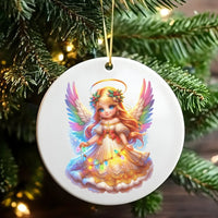 Rainbow Wings Guardian Angel Ornament, Adorable Angel Ceramic Christmas Ornament, Porcelain Holiday Tree Keepsake, Religious Present for Girls