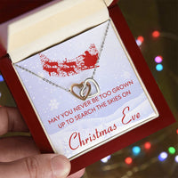 Cubic Zirconia Two Heart Pendant, Christmas Eve Interlocking Hearts Necklace, Surgical Steel Holiday Jewelry