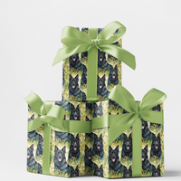 Botanical Watercolor Dog Gift Wrap, Black German Shepherd Wrapping Paper, German Shepherd Christmas Gift Wrapping Paper, Dog Present Wrap