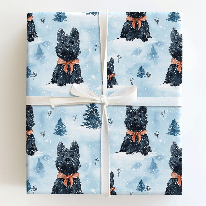 Winter Dog Gift Wrap, Scottish Terrier Wrapping Paper, Watercolor Christmas Wrapping Paper, Scottie Holiday Gift Wrap, Dog Present Paper