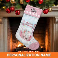 My First Christmas Stocking 2025, Personalized Baby Elephant Moon Christmas Stocking, Custom Baby Holiday Stocking, Nursery Christmas Present