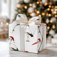 Santa Hat Bird Holiday Gift Wrap, Christmas Stork Wrapping Paper, Watercolor Winter Animal Wrapping Paper, Festive Whimsical Wrapping Paper