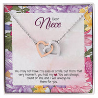 Rose Gold CZ Heart Pendant, Niece Interlocking Hearts Necklace, Polished Surgical Steel Necklace, Sentimental Birthday Christmas Present