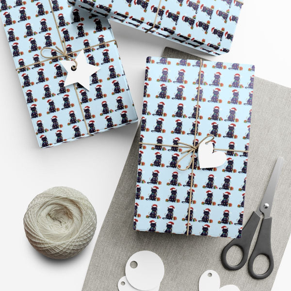 Santa Hat Kitten Gift Wrap, Christmas Black Cat Wrapping Paper, Fairy Lights Holiday Wrapping Paper, Adorable Cat Lover Gift 