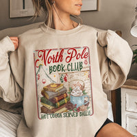 Comfy Christmas Reader Graphic Crewneck, North Pole Book Club Sweatshirt, Adorable Holiday Bookish Pullover, Xmas Book Lover Sweater Present