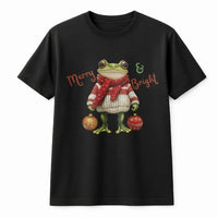 Festive Toad Graphic Tee, Merry and Bright Christmas Frog Shirt, Retro Christmas Frog T-Shirt, Adorable Animal Xmas Tee, Holiday Frog Lover Present