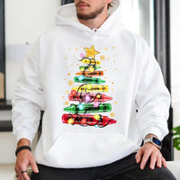 Art Teacher Holiday Hooded Sweatshirt, Christmas Crayon Tree Hoodie, Colorful Educator Xmas Hoodie, School Teacher Graphic Pullover Hoodie