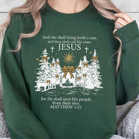 Matthew 1 21 Scripture Sweatshirt, Jesus Nativity Scene Sweatshirt, Christian Faith Sweatshirt, Religious Christmas Crewneck, Holiday Present