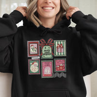 Vintage Holiday Stamp Pullover, Merry and Pregnant Christmas Hoodie, Pregnancy Announcement Hooded Sweatshirt, Expecting Mom Xmas Present