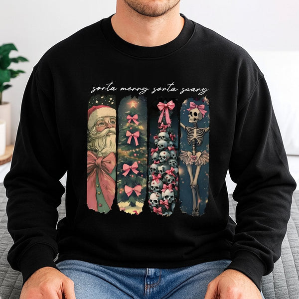 Skeleton Santa Sweatshirt, Sorta Merry Sorta Scary Christmas Sweatshirt, Spooky Holiday Sweatshirt, Retro Xmas Crewneck, Ador