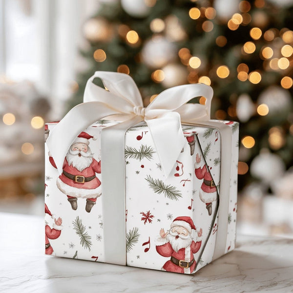 Musical Holiday Gift Wrap, Singing Santa Christmas Wrapping Paper, Watercolor Santa Claus Gift Wrap, Festive Xmas Roll Wrappi
