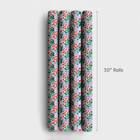 Red Berries Green Leaves Gift Wrap, Watercolor Botanical Wrapping Paper, Elegant Christmas Floral Wrapping Paper