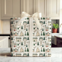 Rustic Winter Town Wrapping Paper, Watercolor Christmas Village Wrapping Paper, Comfy Holiday Gift Wrap, Festive Winter Town Wrapping Paper