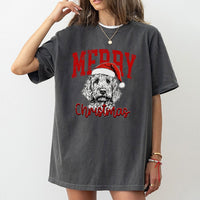 Santa Hat Dog Graphic Tee, Labradoodle Christmas T-Shirt, Adorable Doodle Dog Christmas Shirt, Holiday Pet Lover T-Shirt, Xmas Present for Dog Mom