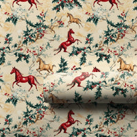 Equestrian Holiday Holly Gift Wrap, Vintage Horse Christmas Wrapping Paper, Country Snowflake Wrapping Paper, Horse Lover Present