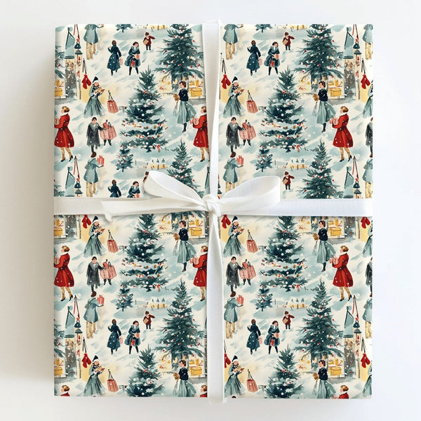 Nostalgic Holiday Gift Wrap, Vintage Winter Village Christmas Wrapping Paper, Retro Town Wrapping Paper, Festive Xmas Gift Wr