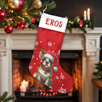 Santa Hat Frenchie Holiday Decor, Personalized French Bulldog Christmas Stocking, Velboa Fabric Stocking, Custom Dog Lover Pet Present
