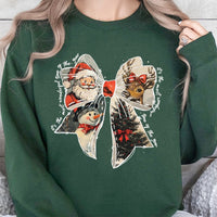 Vintage Holiday Sweatshirt, Christmas Bow Sweatshirt, Santa Reindeer Sweatshirt, Adorable Xmas Graphic Crewneck, Comfy Holiday Present for Her