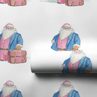 Pink Suit Santa Claus Wrapping Paper, Travel Santa Wrapping Paper, Whimsical Watercolor Holiday Gift Wrap, Christmas Present Wrapping Paper