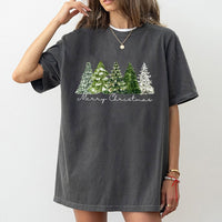 Merry Christmas Forest Graphic Tee, Watercolor Pine Tree Shirt, Festive Holiday Season T-Shirt, Winter Nature Tee, Xmas Present