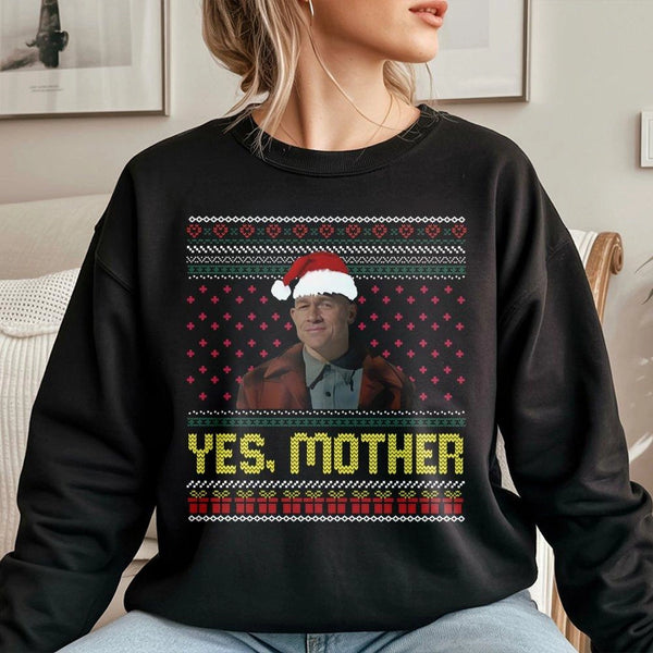 Serial Killer Meme Holiday Sweater, Yes Mother Ugly Christmas Sweatshirt, Horror Movie Slasher Crewneck, Creepy Xmas Crime Pu
