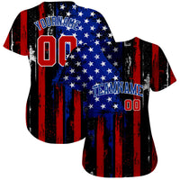 Custom Baseball Jersey - Black Red Royal-White 3D Distressed American Flag Authentic