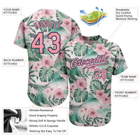 Custom Baseball Jersey - White Medium Pink-Navy 3D Pattern Design Hawaii Palm Leaves And Flowers Authentic