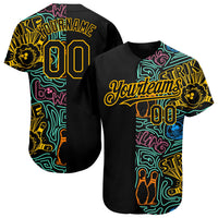 Custom Baseball Jersey - Black Gold 3D Pattern Design Bowling Authentic