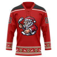 Custom Hockey Jersey - Red Black-White Christmas Santa Claus 3D Lace Neck