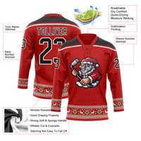 Custom Hockey Jersey - Red Black-White Christmas Santa Claus 3D Lace Neck