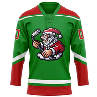 Custom Hockey Jersey - Grass Green Red-White Christmas Santa Claus 3D Lace Neck