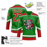 Custom Hockey Jersey - Grass Green Red-White Christmas Santa Claus 3D Lace Neck