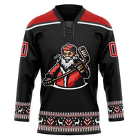 Custom Hockey Jersey - Black Red-White Christmas Santa Claus 3D Lace Neck