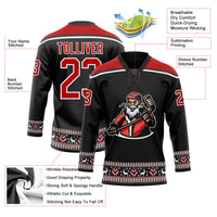 Custom Hockey Jersey - Black Red-White Christmas Santa Claus 3D Lace Neck