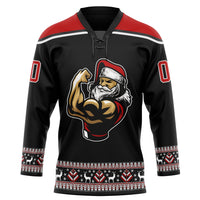 Custom Hockey Jersey - Black Red-White Christmas Santa Claus 3D Lace Neck