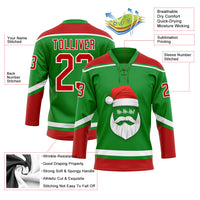 Custom Hockey Jersey - Grass Green Red-White Christmas Santa Claus 3D Lace Neck
