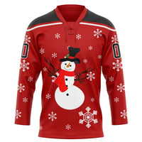 Custom Hockey Jersey - Red Black-White Christmas Snowman 3D Lace Neck
