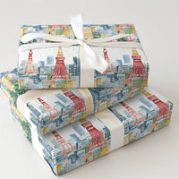 Red Tokyo Tower Holiday Gift Wrap, Tokyo Christmas Wrapping Paper, Watercolor Cityscape Gift Wrap Roll, Japan Travel Xmas Wrapping Paper