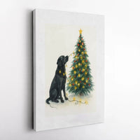 Holiday Dog Watercolor Poster, Black Labrador Christmas Tree Wall Art, Black Lab Christmas Lights Canvas, Pet Lover Digital Download Print