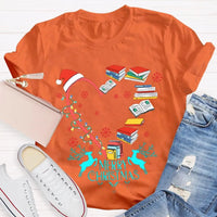 Heart Graphic Tee, Christmas Books Santa Hats Snowflakes T-Shirt, Bookish Holiday Shirt, Adorable Reader Xmas Present