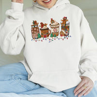 Adorable Holiday Coffee Mug Sweatshirt, Christmas Gingerbread Hoodie, Comfy Gingerbread Man Hoodie, Festive Winter Hooded Sweatshirt, Xmas Present