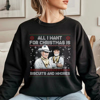 Humorous Western Christmas Sweatshirt, Biscuits and Whores Sweatshirt, Retro Cowboy Holiday Crewneck, Rude Xmas Sweater, Country Western Present