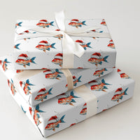 Humorous Holiday Fish Gift Wrap, Santa Goldfish Christmas Wrapping Paper, Adorable Aquatic Animal Wrapping Paper, Novelty Xmas Gift Wrap Roll